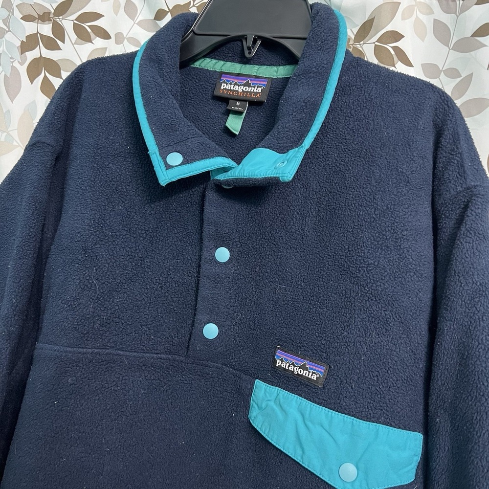 Patagonia Mens Synchilla Snap-T Fleece Pullover Teal Navy Tiffany Blue Medium